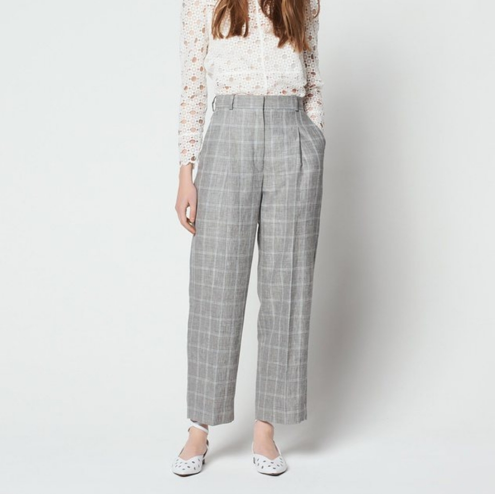 Sandro Hoviv Cropped Pants XS 36 4 gray plaid